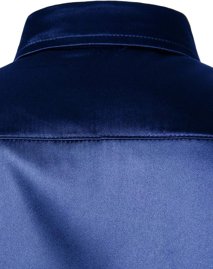 PARKLEES Herren Glänzend Slim Fit Satin Langarmhemd Frezeit Business Hemd für Party Nachtclub S Navy