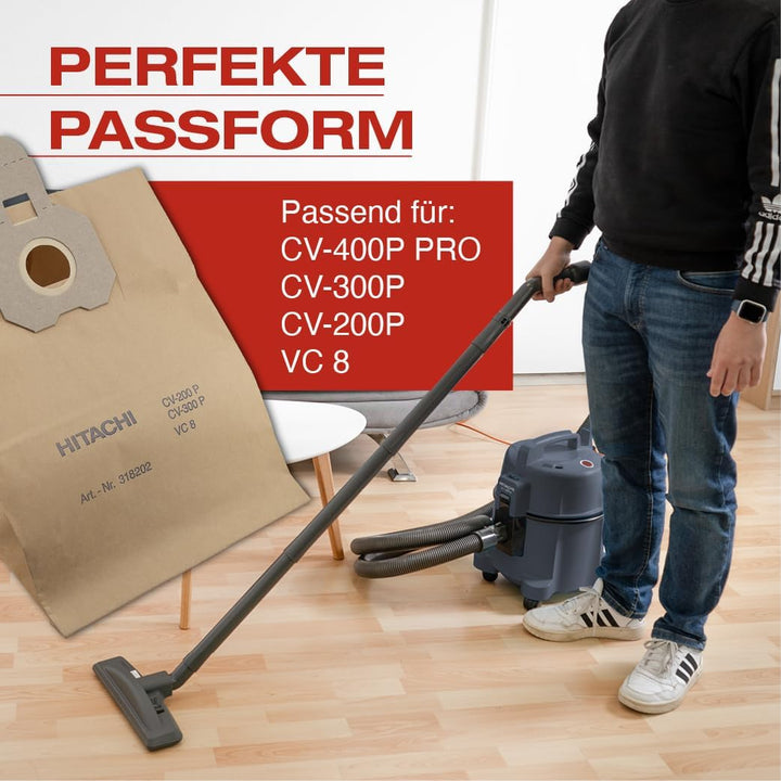10x Staubsaugerbeutel - Papierfilter für Hitachi CV 400P Pro - 2 lagiger Ersatzfilter für starke Sau