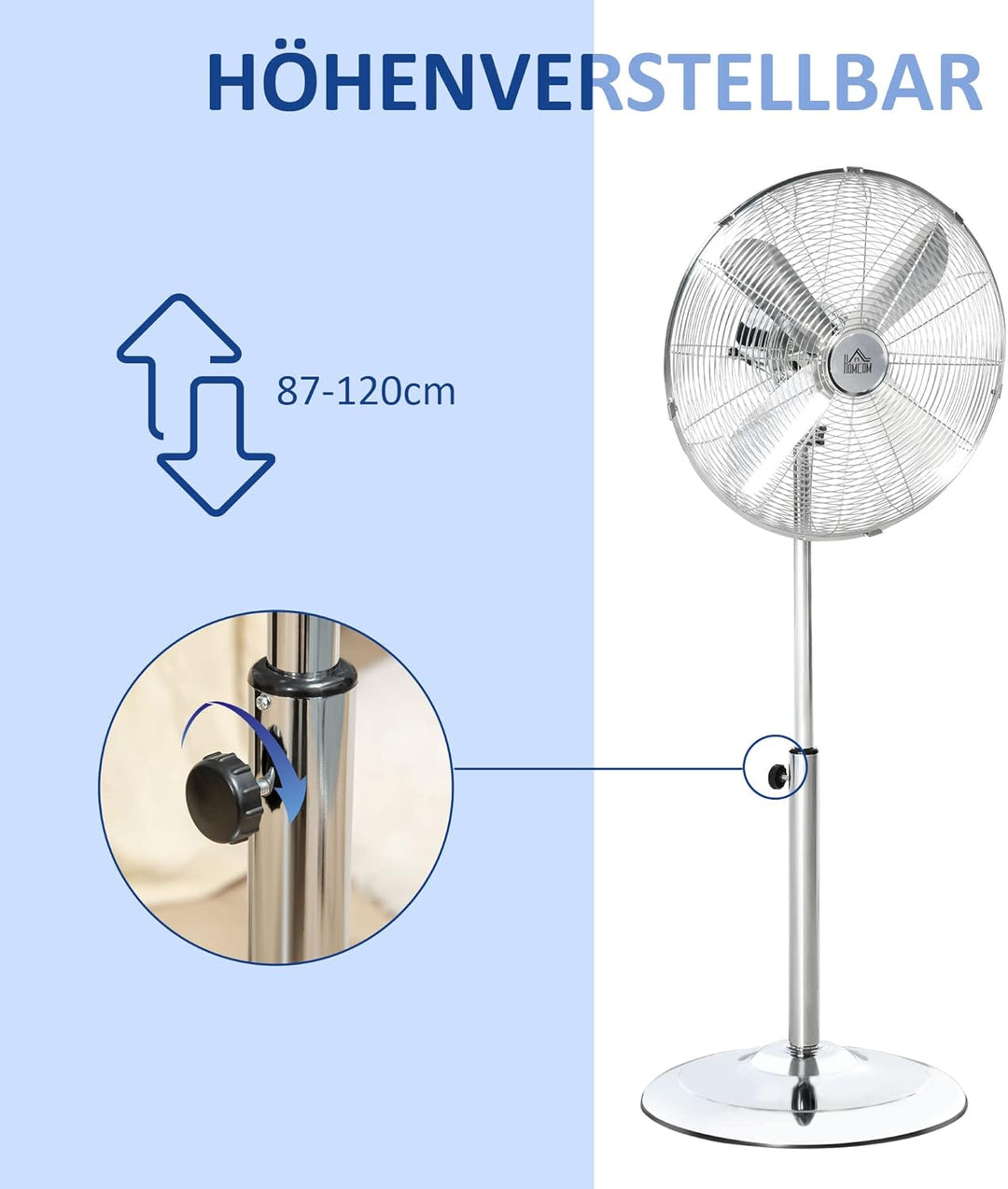 HOMCOM 120 cm Standventilator, Ventilator, Höhenverstellbarer Lüfter, 3 Geschwindigkeitsstufen, Vers