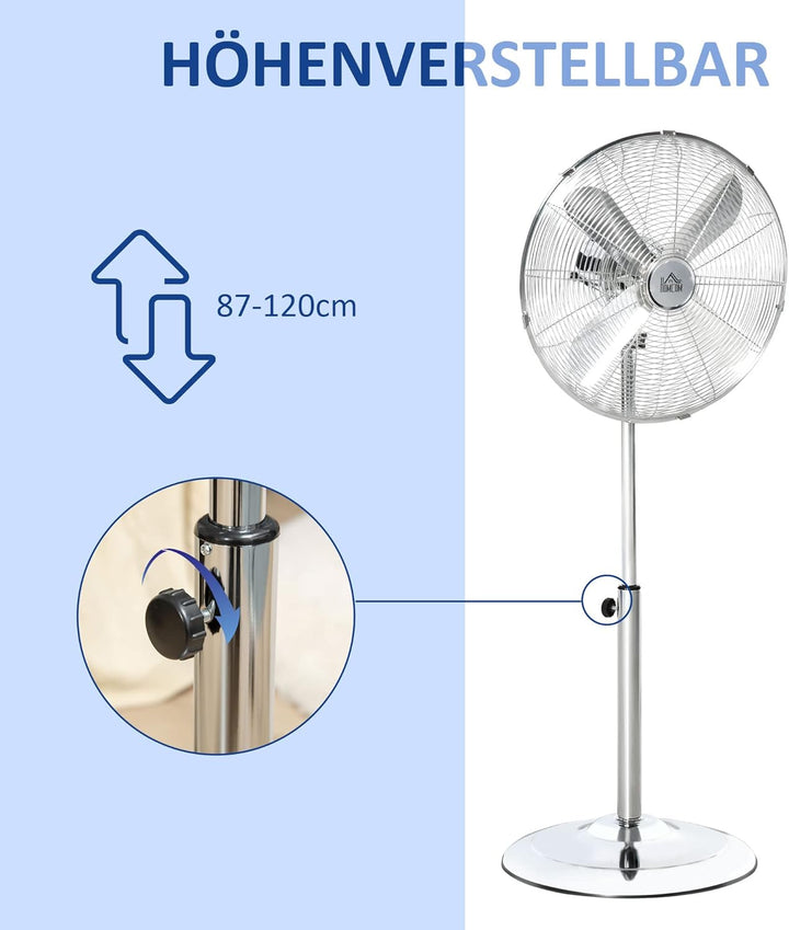 HOMCOM 120 cm Standventilator, Ventilator, Höhenverstellbarer Lüfter, 3 Geschwindigkeitsstufen, Vers