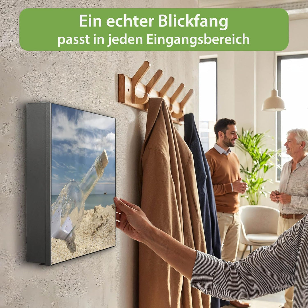 banjado Grosser Schlüsselkasten Glas - Schlüsselbox 30x30cm mit 50 Haken - Schlüsselkasten modern fü