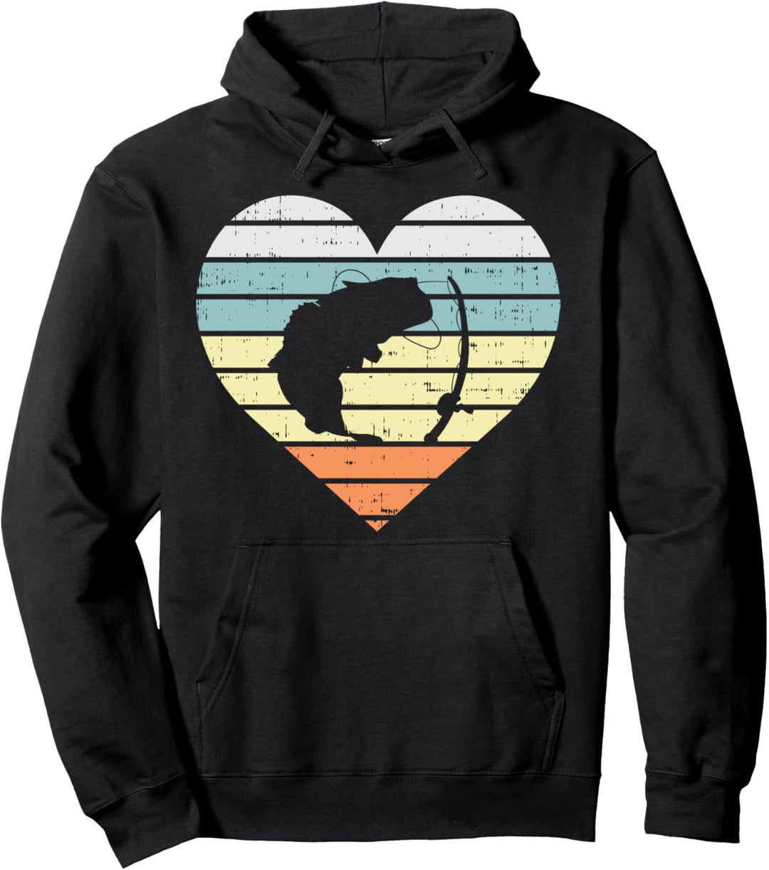 Fish Fishing Rod Heart Retro Angling Fisherman Angler Gift Pullover Hoodie