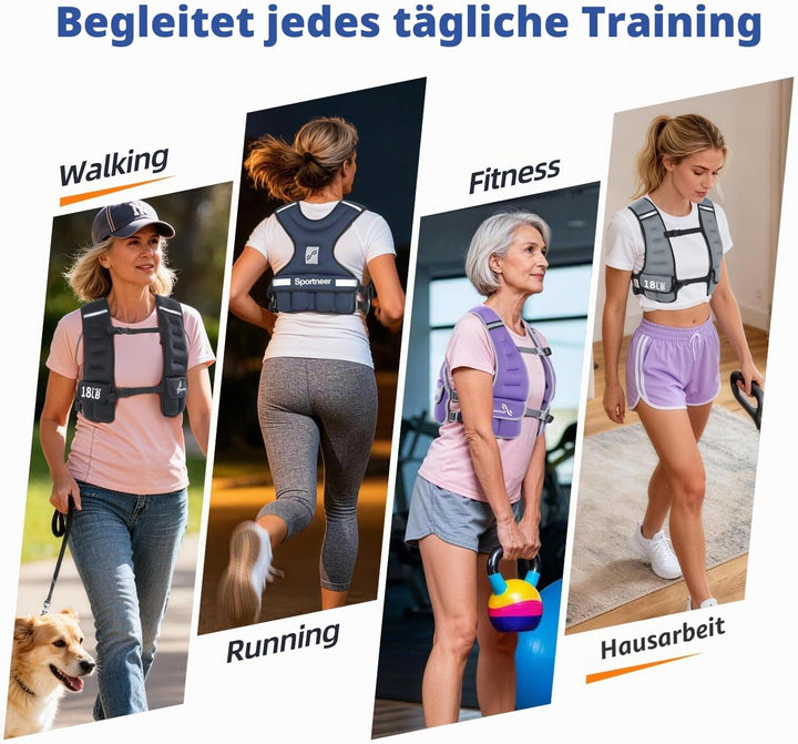 Sportneer Verstellbare Gewichtsweste für Damen Laufweste, 2,7-4,5kg/ 4,5-8,16kg Gewichtsweste für Kr
