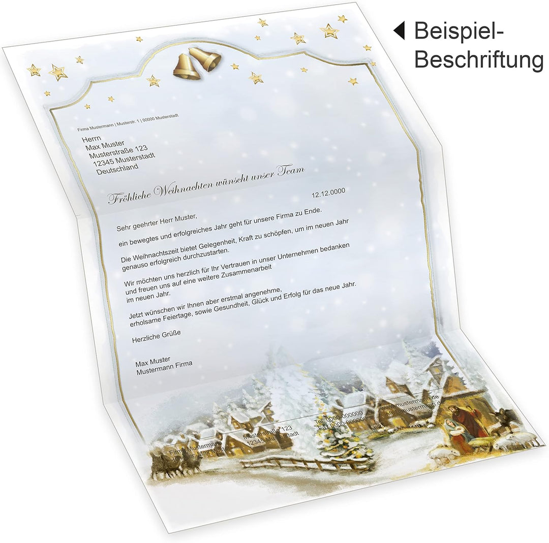 Weihnachtsdorf 100 Sets Christliches Weihnachtsbriefpapier mit Umschläge ohne Fenster Briefpapier We