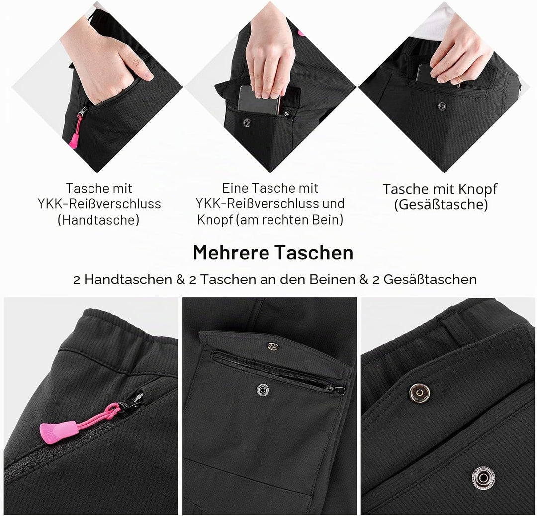 KUTOOK Wanderhose Damen Winter Gefüttert Warm Wasserabweisend Winddicht Outdoorhose 6 Taschen YKK Re