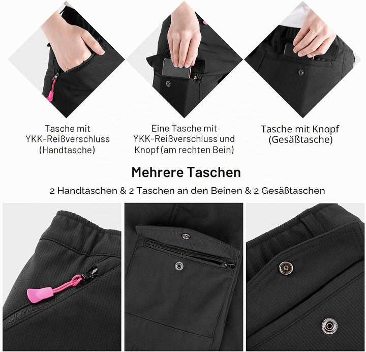 KUTOOK Wanderhose Damen Winter Gefüttert Warm Wasserabweisend Winddicht Outdoorhose 6 Taschen YKK Re