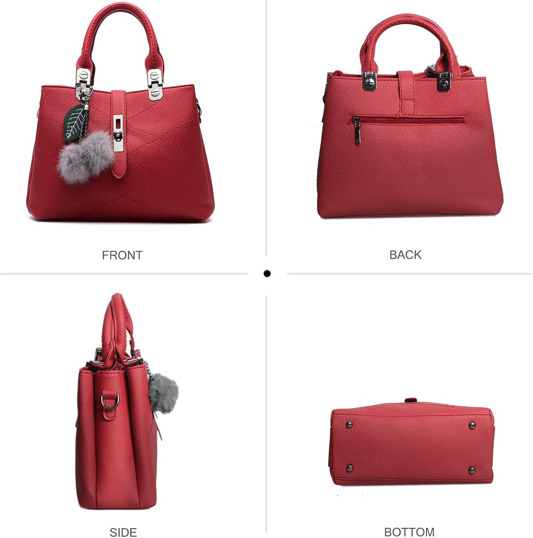 NICOLE & DORIS 2024 Neue Frauen Tasche Damen Leder Handtasche Mode Umhängetasche Mit Pompon abnehmba