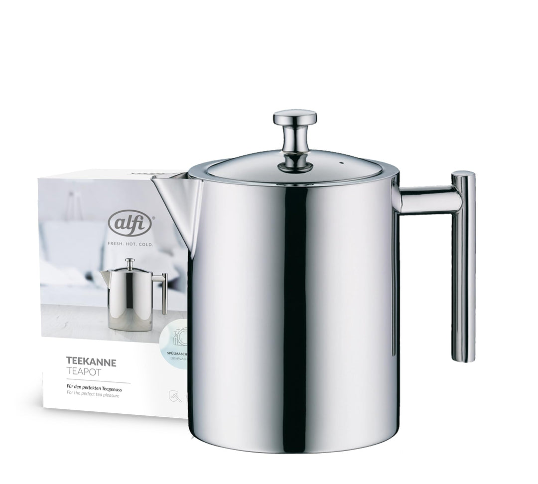 alfi Teekanne Edelstahl mit Teesieb 1,4 l, Teezubereiter für direktes Brühen in die Kanne, Vintage T