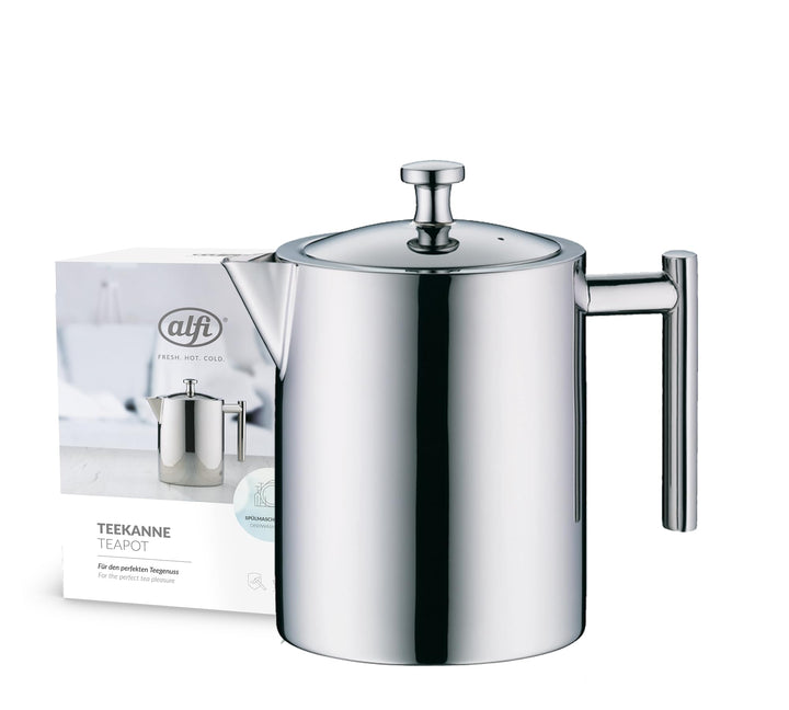 alfi Teekanne Edelstahl mit Teesieb 1,4 l, Teezubereiter für direktes Brühen in die Kanne, Vintage T