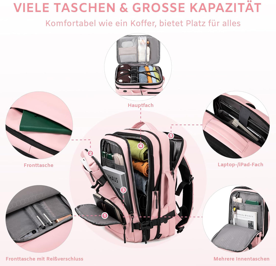 Handgepäck Rucksack, Wasserdichter Multifunktionaler Rucksack Handgepäck Flugzeug mit Laptopfach, Gr