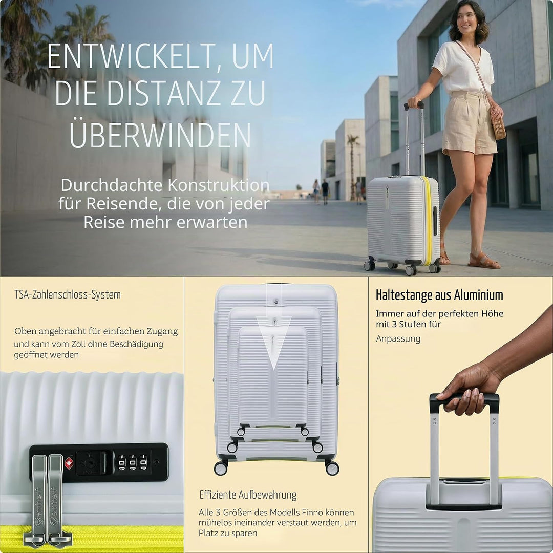 Eminent Finno Handgepäck Koffer 55x40x20 cm, Erweiterbar, Hartschalenkoffer, 4 Rollen, Leicht, TSA S