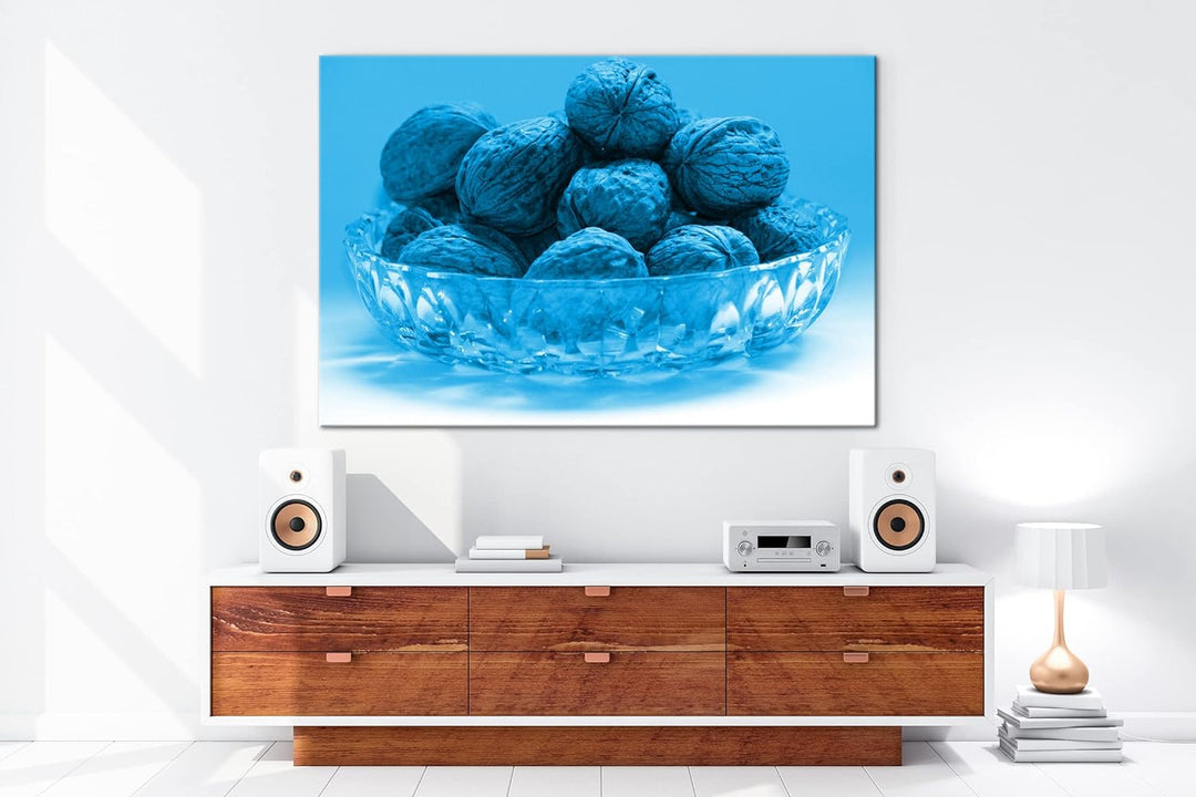 deyoli knackige Walnüsse in Schale Format 80x60 Effekt: Monocrome Blau als Leinwandbild, Motiv ferti