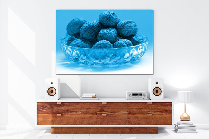 deyoli knackige Walnüsse in Schale Format 80x60 Effekt: Monocrome Blau als Leinwandbild, Motiv ferti