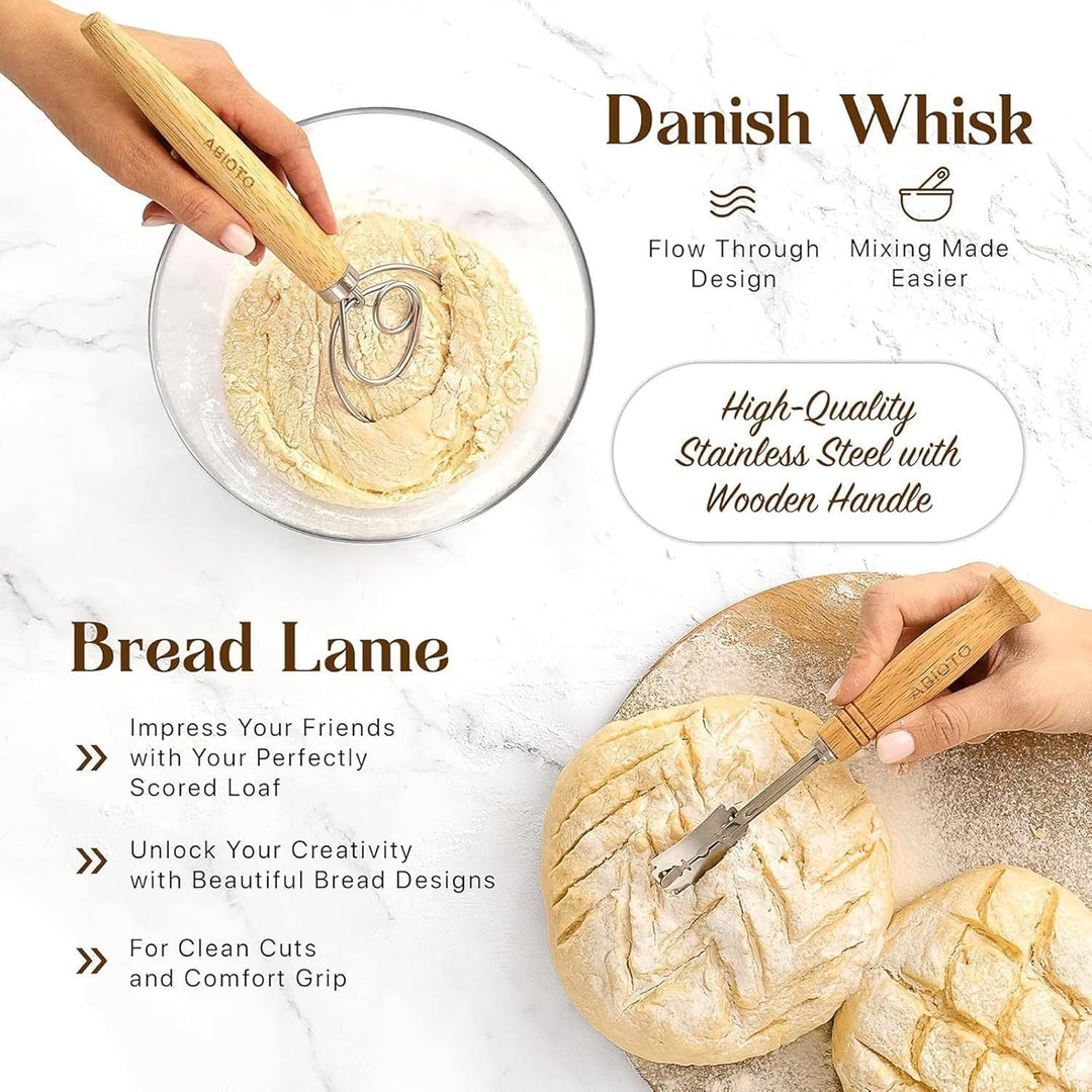 Sauerteig Starter Set mit Gärkörbchen Rund und Oval 2er Set Profi Brotbackset mit Sauerteigglas Teig
