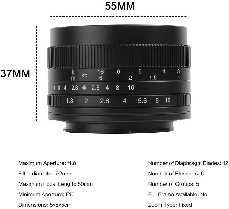 7artisans 50mm F1.8 APS-C Manuelle Fixed Objektiv für Sony E-Mount spiegellose Kamera wie Sony A6500