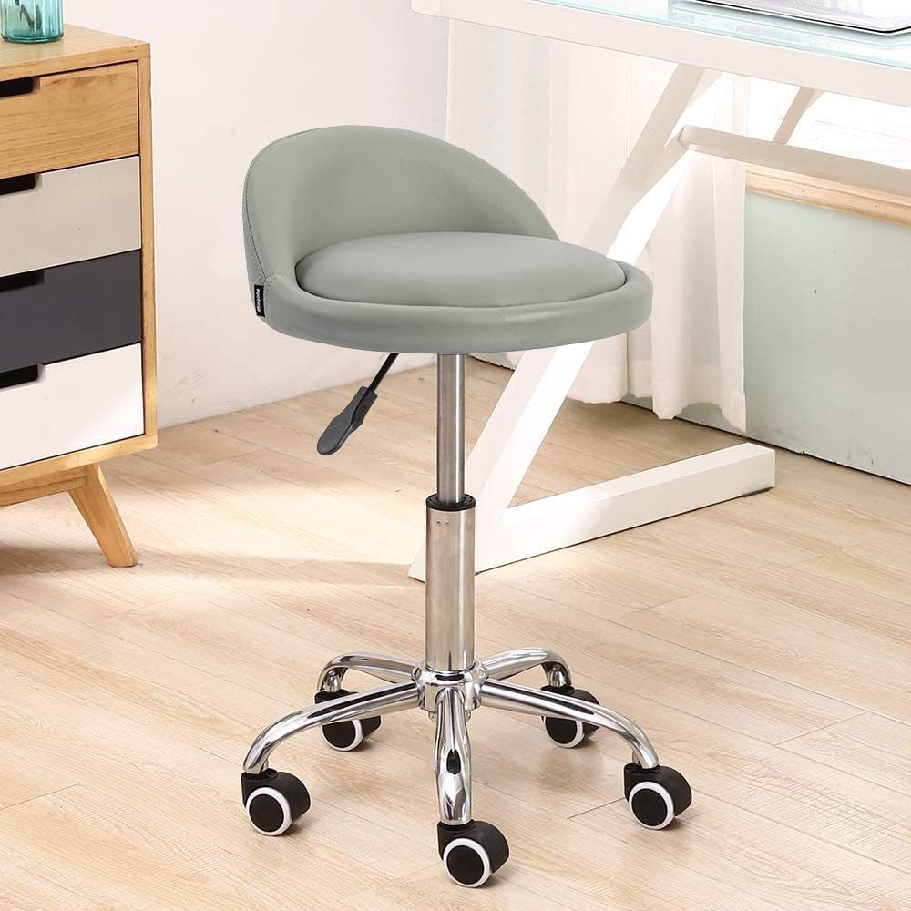 Mingone Bürohocker Höhenverstellbar Rollhocker mit Lehne Drehhocker mit Rollen Arbeitshocker 360 °Dr