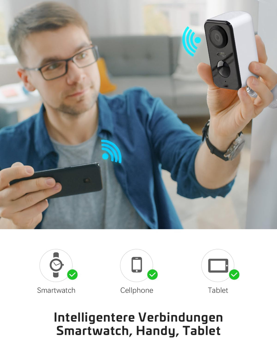COCOCAM 2K Überwachungskamera Aussen Akku Kabellos WLAN Kamera Outdoor, Überwachungskamera Innen/Aus