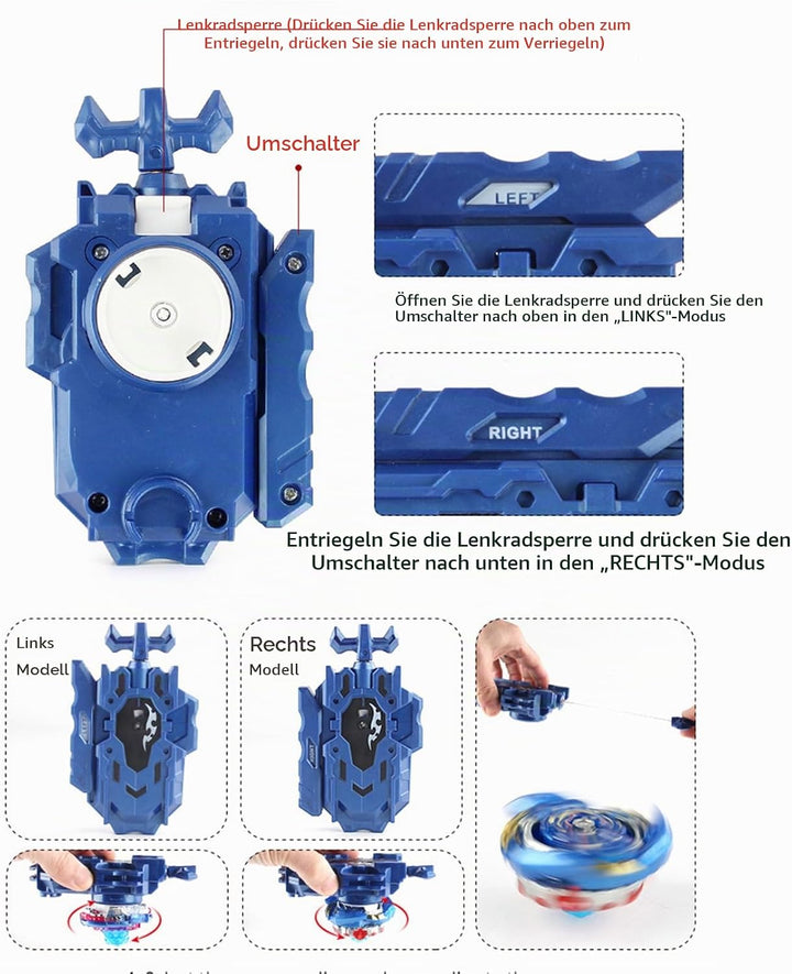 12Pcs Gyros Turbo Kreisel Set, Spielzeug Geschenk + Launcher Mit Box Set,Blue, Blue