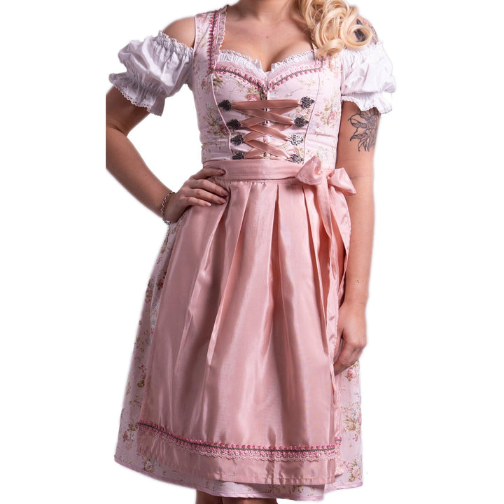 Golden Trachten Dirndl Set Trachtenkleid Rose feingeblümt 538GT, Rosa, 38