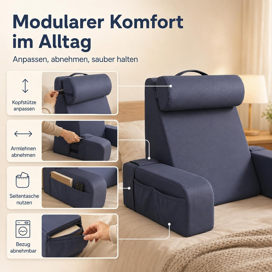 Lesekissen für Bett und Sofa, Ergonomisches Rückenkissen mit kühlendem Eisseide-Bezug, Memoryschaum,