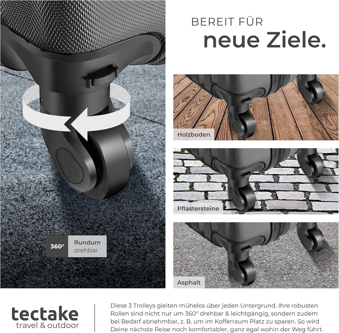tectake® 3er Kofferset mit Kofferwaage & Kofferanhänger, Reisekoffer Set, ABS Hartschalenkoffer Set,
