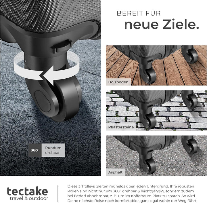 tectake® 3er Kofferset mit Kofferwaage & Kofferanhänger, Reisekoffer Set, ABS Hartschalenkoffer Set,