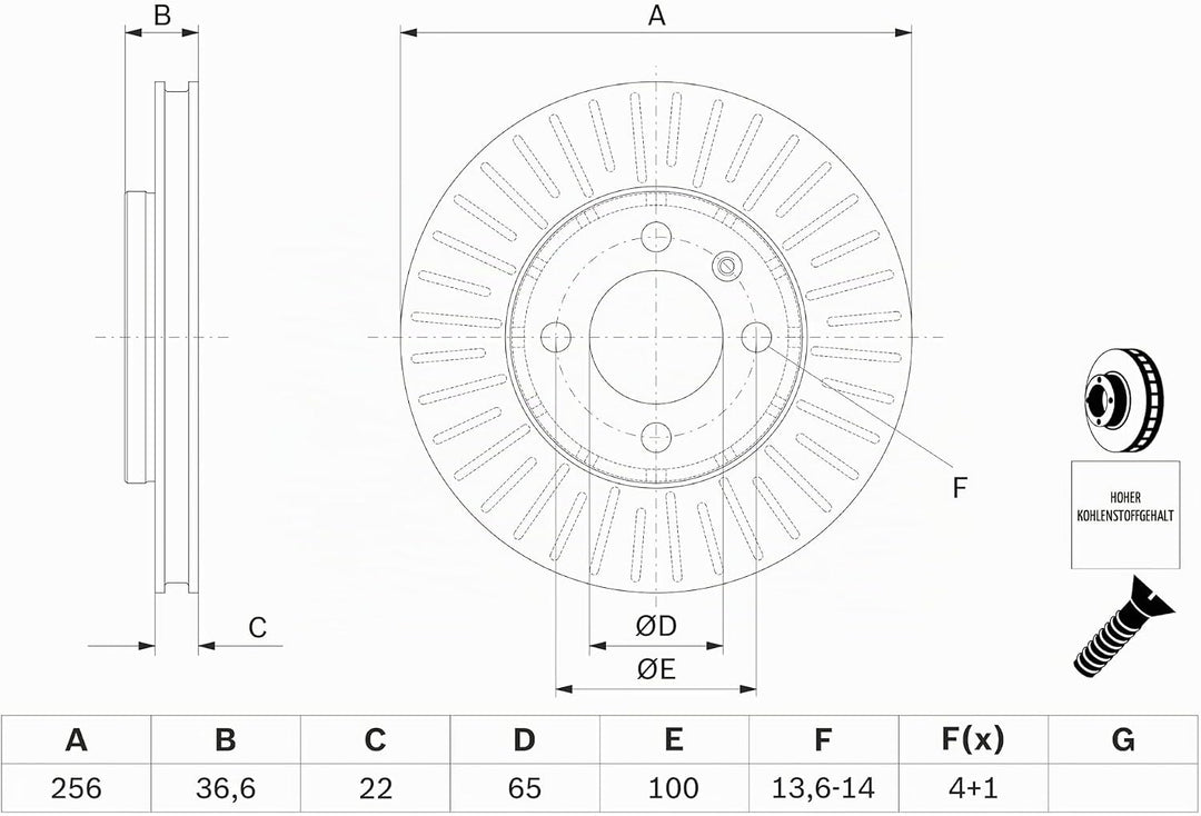Bosch BD1606 Bremsscheiben - Vorderachse - ECE-R90 Zertifizierung - zwei Bremsscheiben pro Set