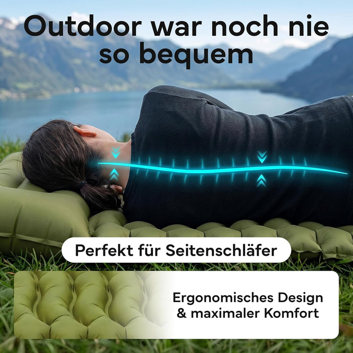 NEOLYMP NORDPINE Isomatte Camping - Integrierte Fusspumpe, Aufblasbar, 10 cm Dick - 200x70 cm, Ultra