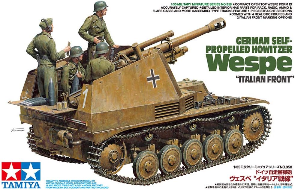 TAMIYA 35358 - 1:35 Panzerhaubitz Wespe Italien. Front, Modellbau, Plastik Bausatz, Hobby, Basteln,