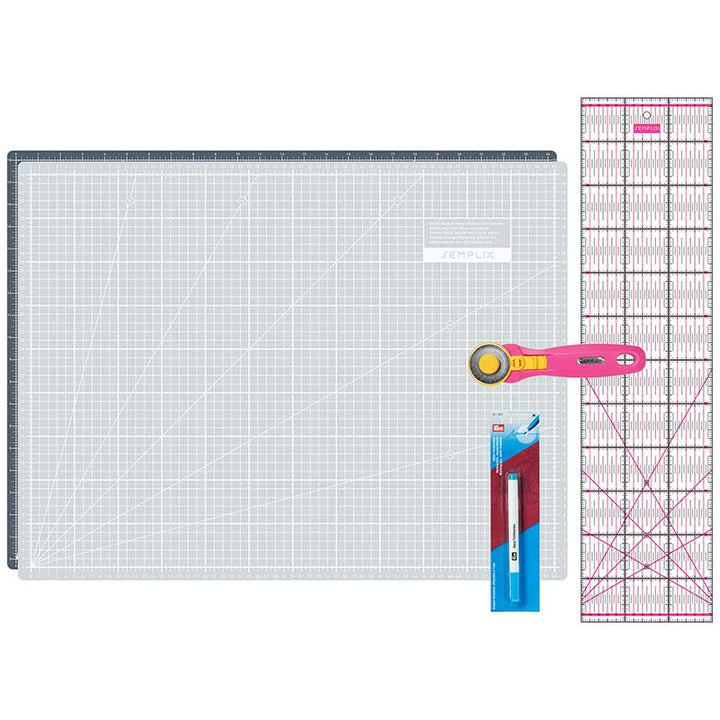 Semplix Schneidematten Set A2 Rollschneider Lineal Prym (grau/pink) | A2 Schneidematte 60x45 cm selb