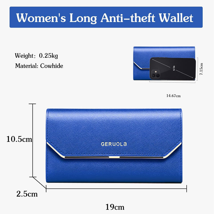 Geldbeutel Damen Leder Geldbörse RFID Schutz Large Portemonnaie Minimalistisch Lange Brieftasche Bla