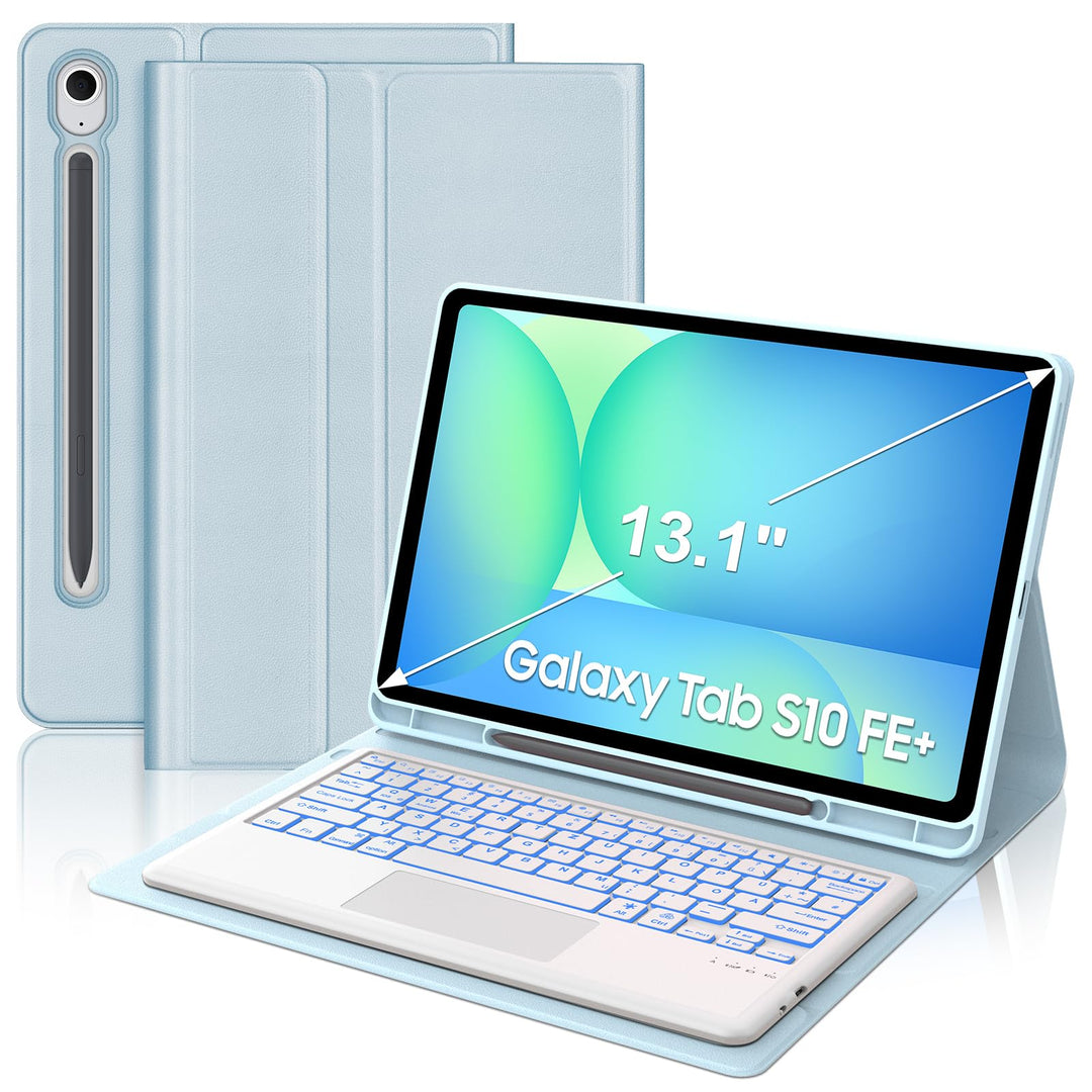 Für Galaxy Tab S10 FE Plus Hülle mit Beleuchteter Tastatur & Trackpad – 7-Farben RGB, Deutsches QWER