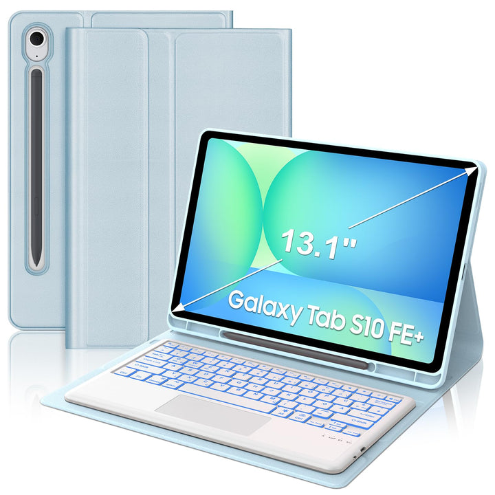 Für Galaxy Tab S10 FE Plus Hülle mit Beleuchteter Tastatur & Trackpad – 7-Farben RGB, Deutsches QWER