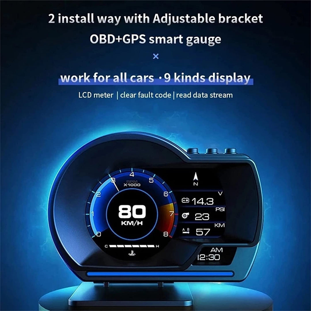 Geloo Head Up Display, Universal Geschwindigkeitsmesser Auto HUD OBD2 + GPS Dual System Digital Tach