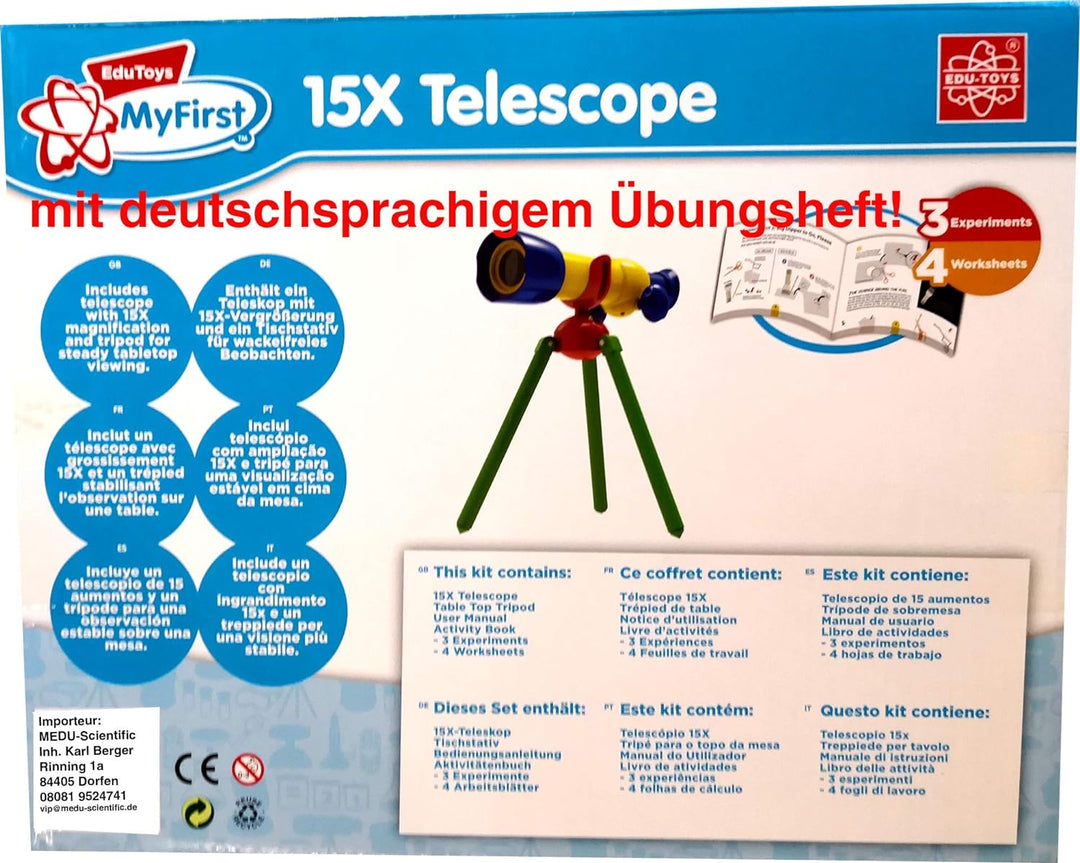 Mein erstes Teleskop – 15xTeleskop und Experimentierkasten für Kleinkinder mit bebildertem Handbuch