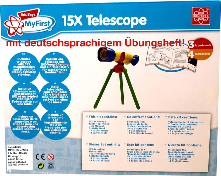 Mein erstes Teleskop – 15xTeleskop und Experimentierkasten für Kleinkinder mit bebildertem Handbuch