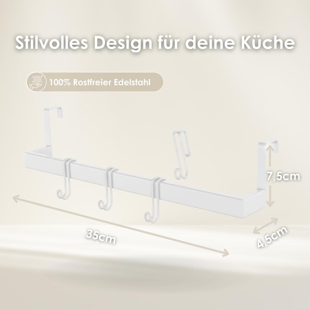 Geschirrtuchhalter Küche | Handtuchhalter ohne Bohren zum Einhängen am Küchenschrank | inkl. 4 Haken