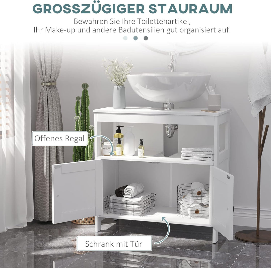 kleankin Waschbeckenunterschrank Unterschrank Badezimmerschrank mit offenem Fach Weiss 60 x 30 x 60