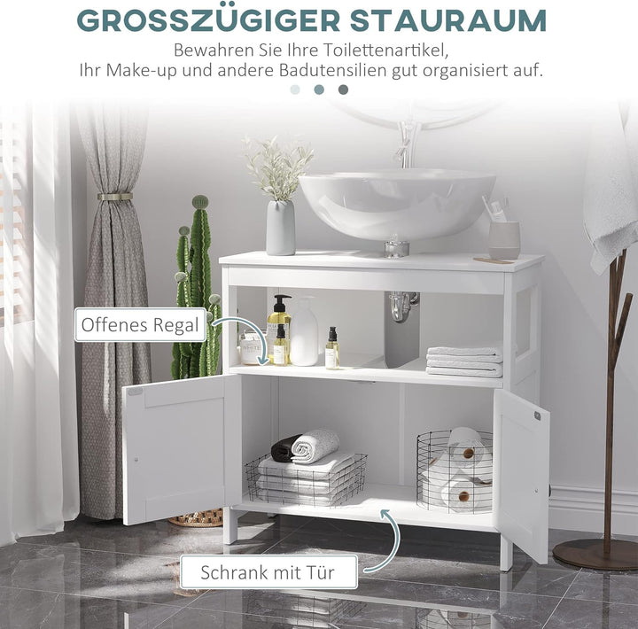 kleankin Waschbeckenunterschrank Unterschrank Badezimmerschrank mit offenem Fach Weiss 60 x 30 x 60
