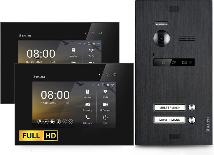 Balter EVO-HD Video Türsprechanlage, Video Türklingel mit Kamera, 2 familienhaus Klingel, 7 Zoll HD