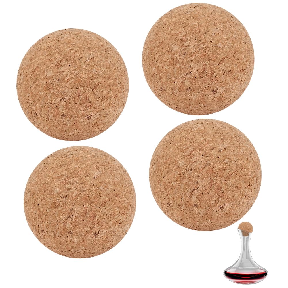 OLYCRAFT 4 Stück 7 cm Weinkorkenkugel Holzkorkenkugel Stopper Für Weindekanter Karaffe Flasche Ersat