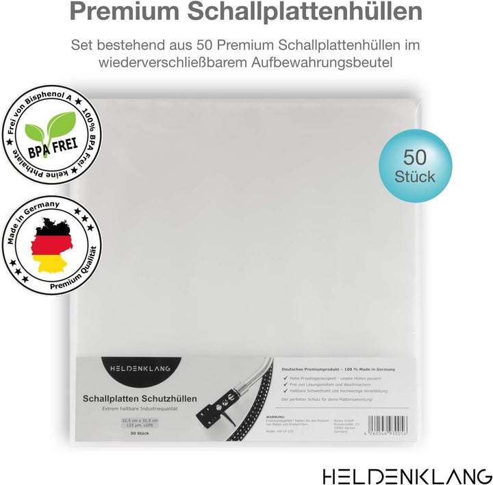 12" Schallplatten Hüllen - Extra dicke LP-Schutzhüllen - Sehr transparent - Aus Deutschland - 50 Stü
