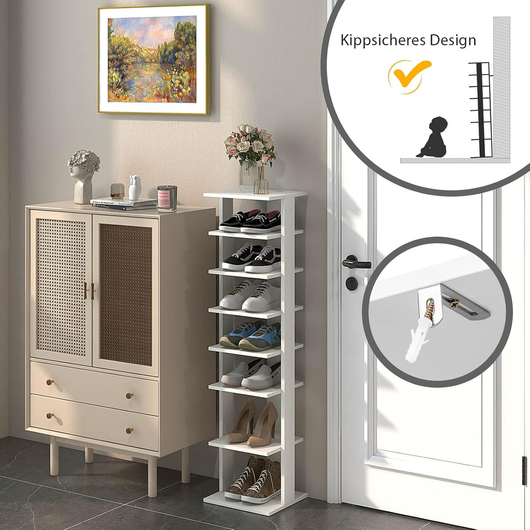 COSTWAY 8 stufiger Schuhständer höhenverstellbar, Platzsparendes Schuhregal aus Holz, Schuh-Organize