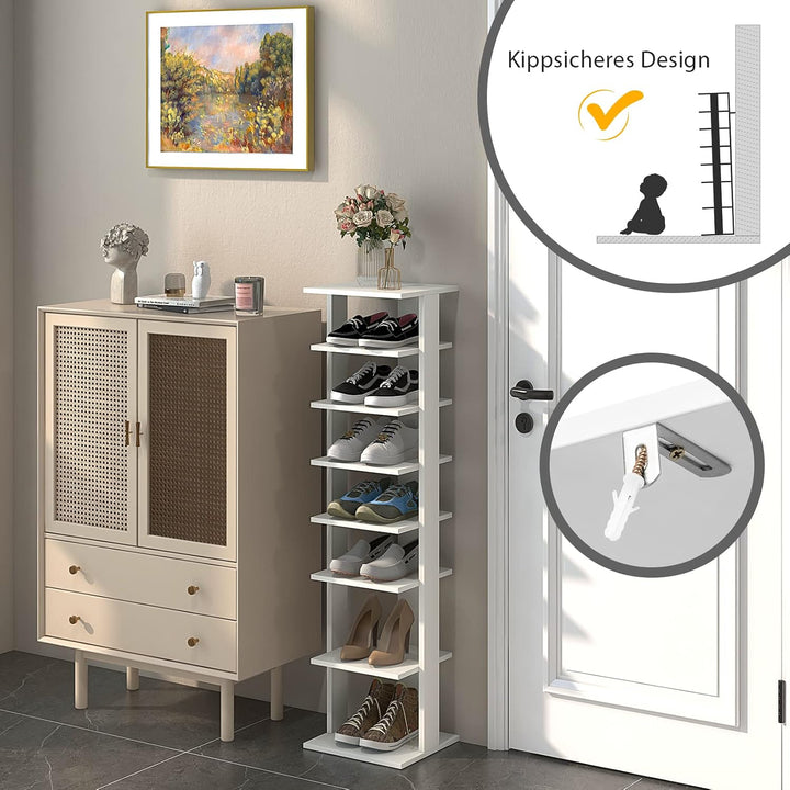 COSTWAY 8 stufiger Schuhständer höhenverstellbar, Platzsparendes Schuhregal aus Holz, Schuh-Organize