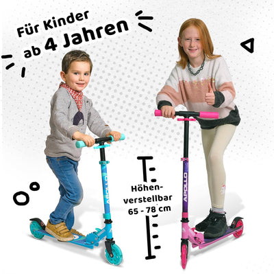 Apollo Scooter LED - Moonracer City Scooter mit Federung, Roller klappbar Tretroller Kinder ab 4 Jah