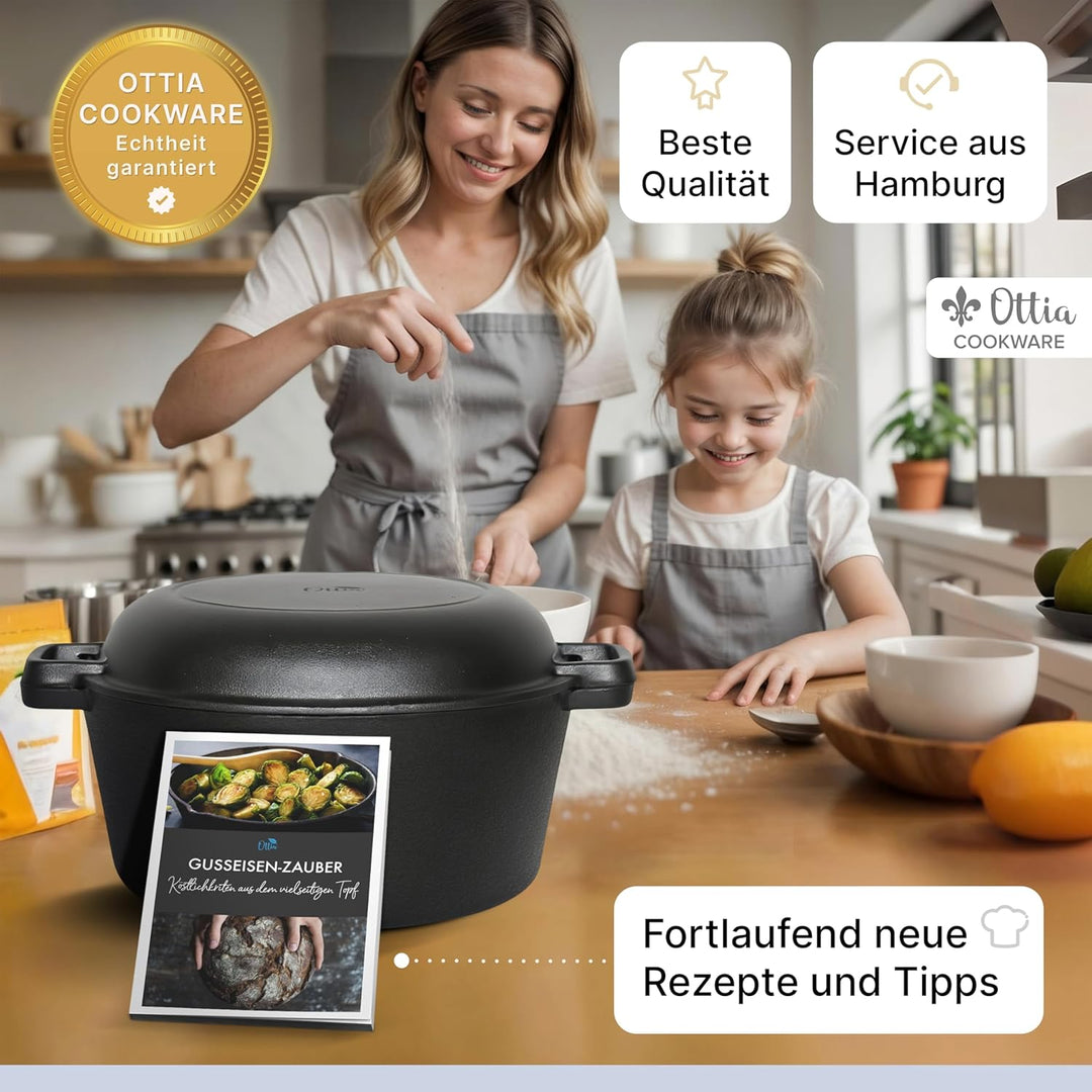 Ottia reiner Gusseisen Topf, zum Brot Backen, Brottopf, Brotbacktopf, Schmortopf, Brotbackform mit D