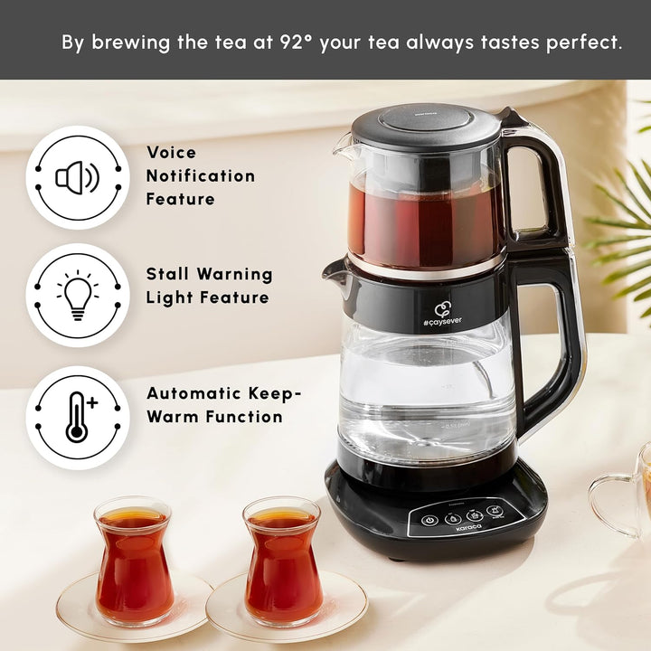 Karaca Caysever Maschine, Stahl, Chrome 1700 W, BPA-frei, 0,8 Lt Fassungsvermögen Glas-Teekanne, 1,5