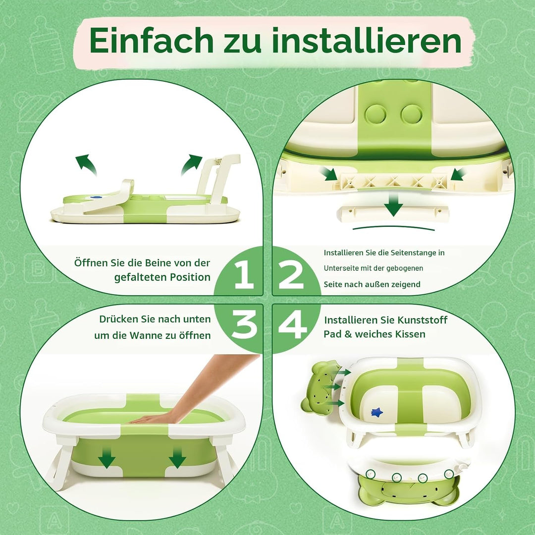 COOSEYA Baby Badewanne für 0-18 Monate, Faltbare Babywanne mit Babybadewanne Stützkissen, Portable B