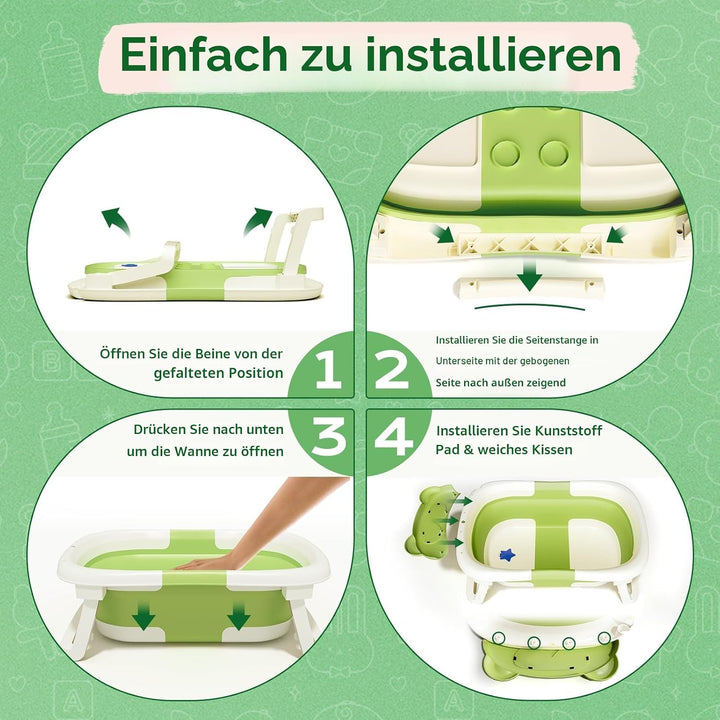 COOSEYA Baby Badewanne für 0-18 Monate, Faltbare Babywanne mit Babybadewanne Stützkissen, Portable B