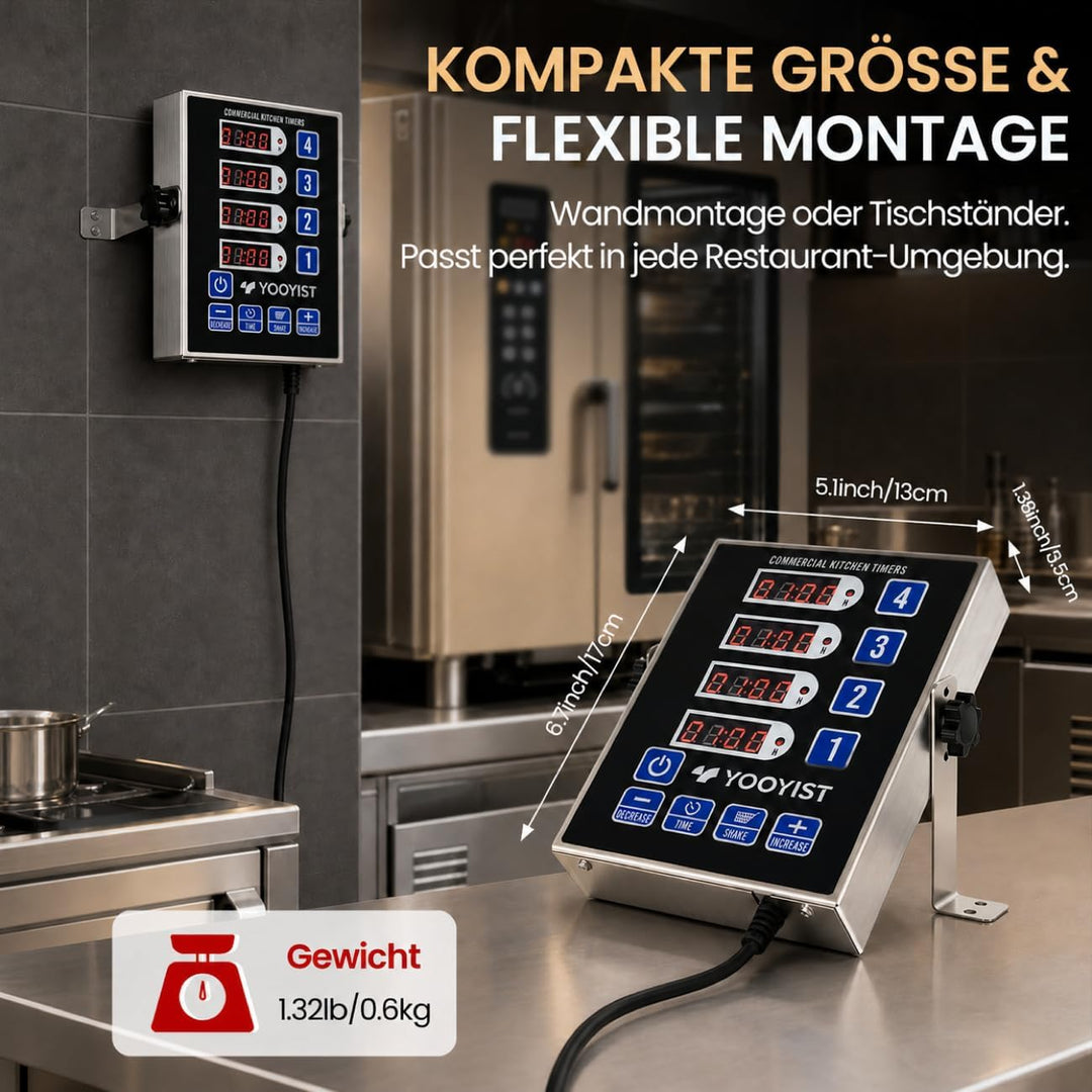 YOOYIST Professionelle Digitaler 4-Kanal-Küchentimer Restaurant Countdown Küchen Timer Kommerziell K